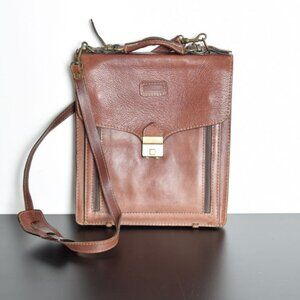 vintage 80s leather folio bag document purse briefcase brown pebbled strap tote